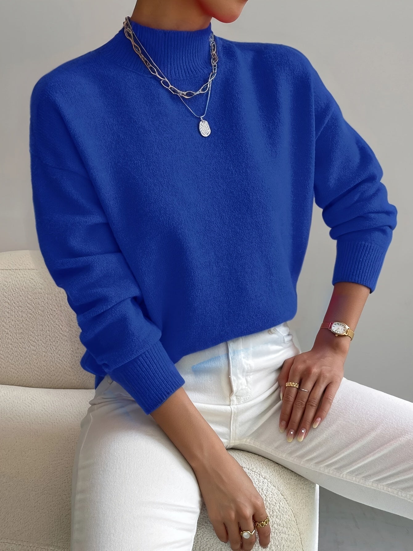 Damen Klassischer Winterpullover Hochkragen