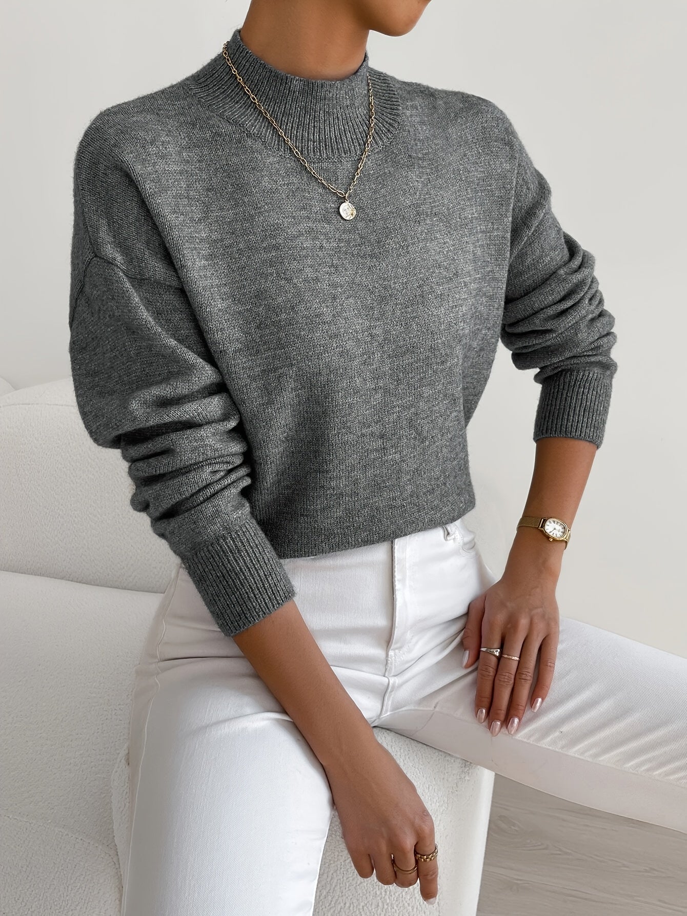 Damen Klassischer Winterpullover Hochkragen