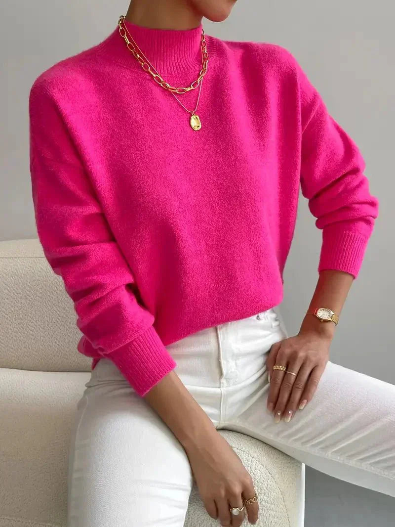 Damen Feinstrickpullover Stehkragen Weich Beige