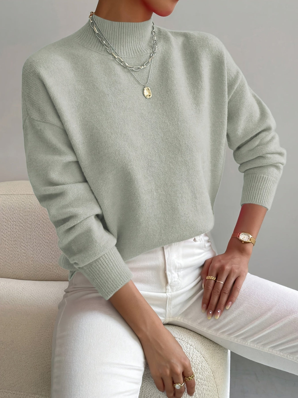 Damen Frühlingspullover Mock Neck - Eveloria