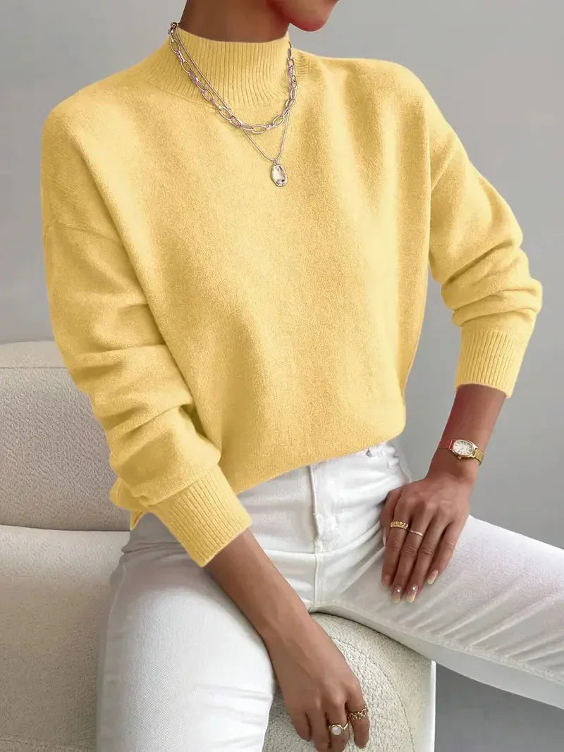 Damen Feinstrickpullover Stehkragen Weich Beige