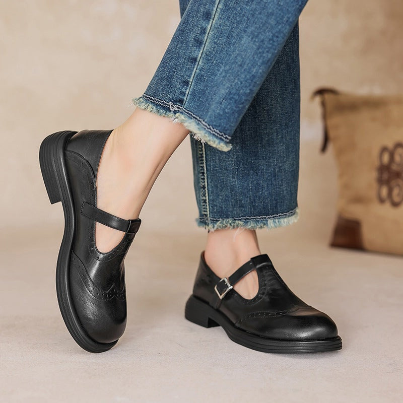 Damen Mary Jane Schuhe Wingtip T-Riemen