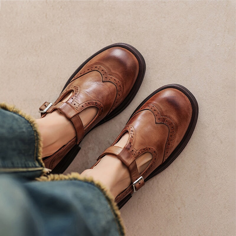 Damen Mary Jane Schuhe Wingtip T-Riemen - Eveloria