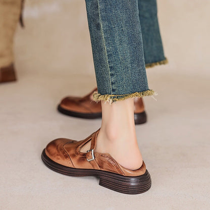 Damen Mary Jane Schuhe Wingtip T-Riemen