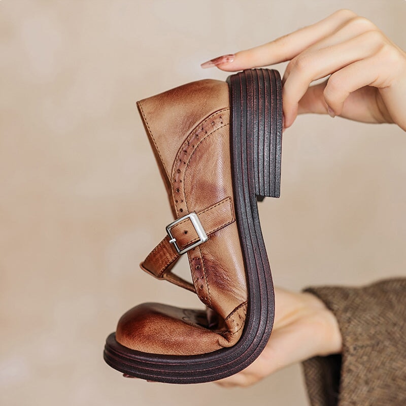 Damen Mary Jane Schuhe Wingtip T-Riemen