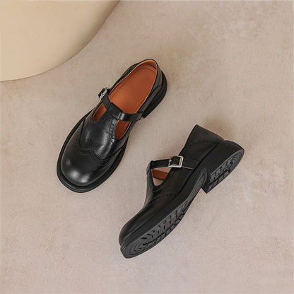 Damen Mary Jane Schuhe Wingtip T-Riemen