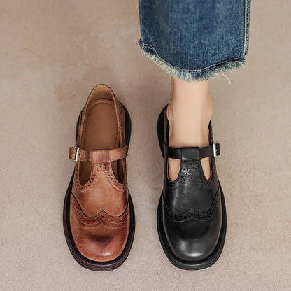 Damen Mary Jane Schuhe Wingtip T-Riemen