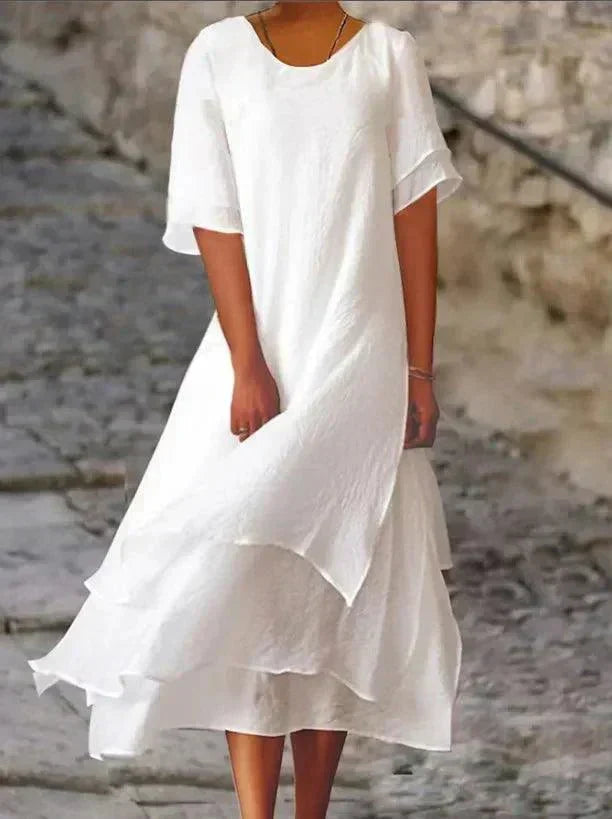 Damen Maxikleid Rundhalsausschnitt Fließend Elegant