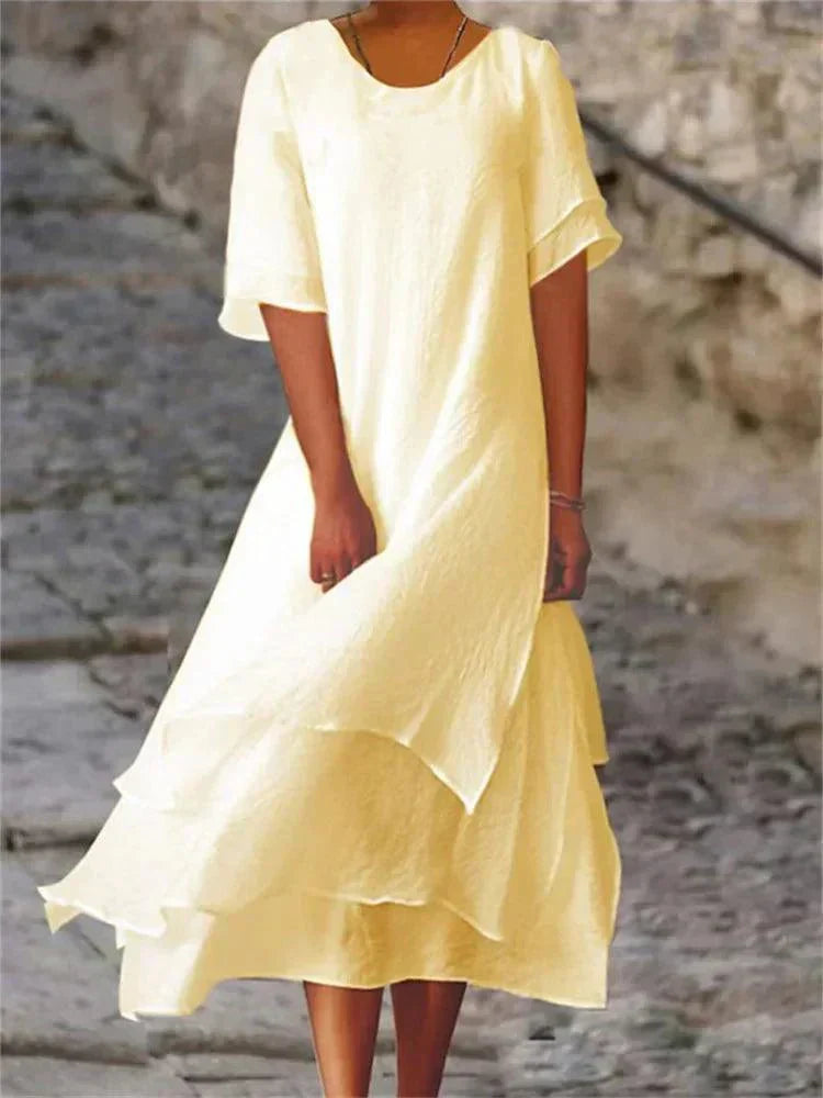 Damen Maxikleid Rundhalsausschnitt Fließend Elegant