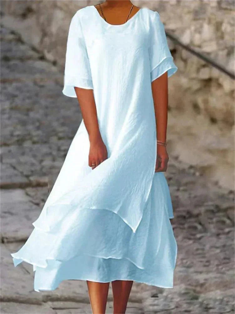 Damen Maxikleid Rundhalsausschnitt Fließend Elegant