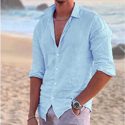 Herren Leinenhemd Leichtes Sommerhemd Baumwoll-Leinen-Mix Weiß