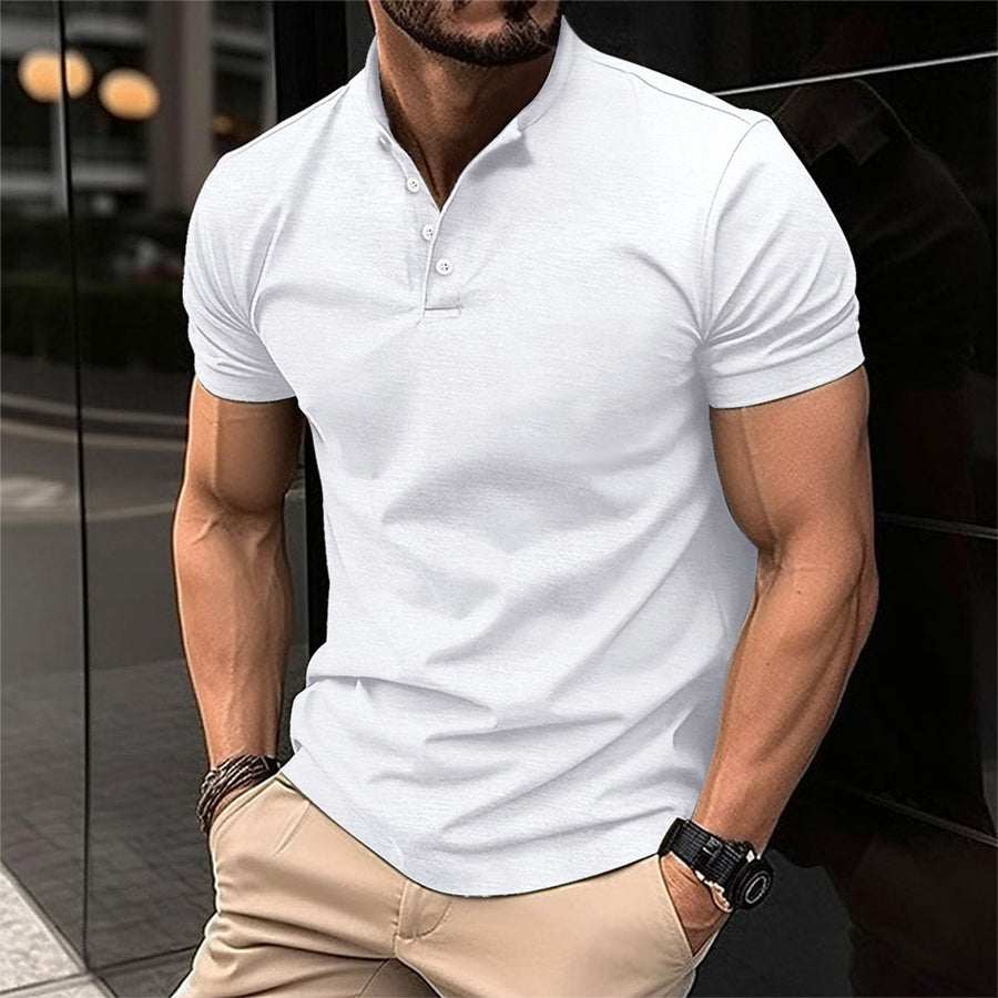 Herren Slim Fit T-Shirt mit Knopfleiste Weiß