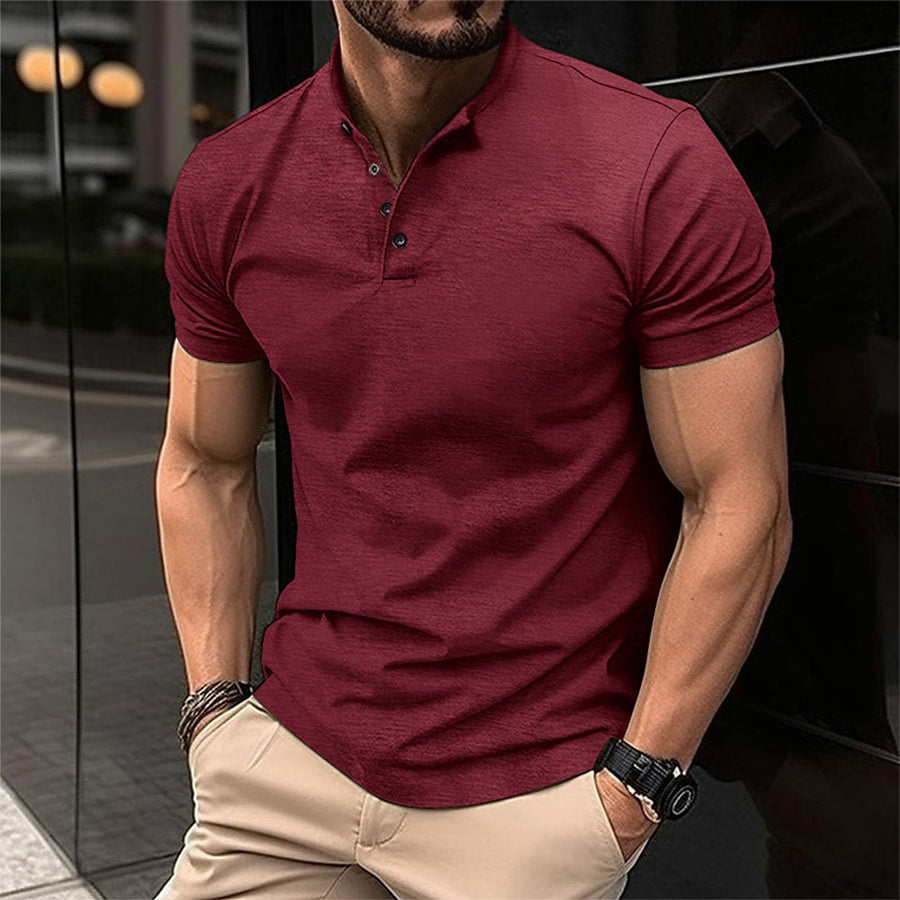 Herren Slim Fit T-Shirt mit Knopfleiste Weiß
