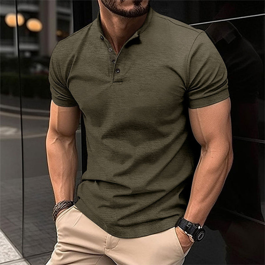 Herren Slim Fit T-Shirt mit Knopfleiste Weiß - Eveloria