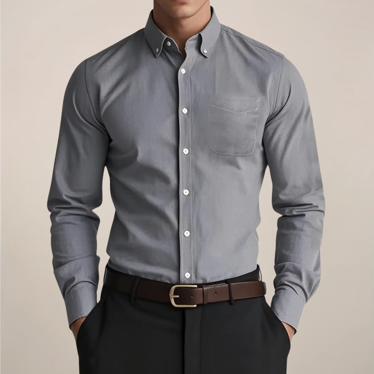 Herren Klassisches Langarm Hemd Button-Down Bluse Weiß