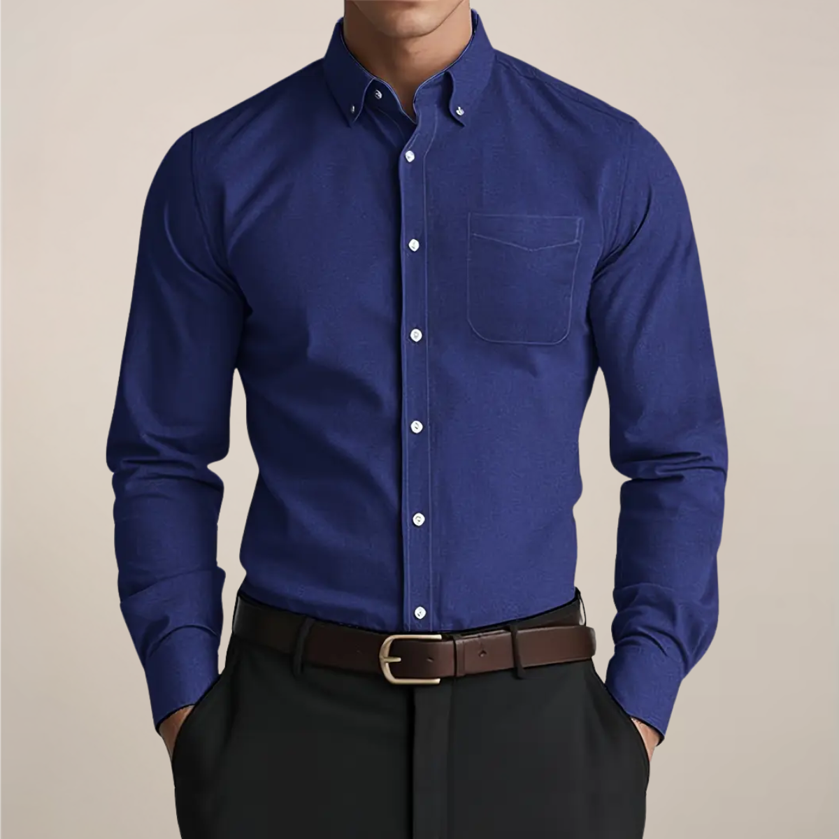 Herren Klassisches Langarm Hemd Button-Down Bluse Weiß