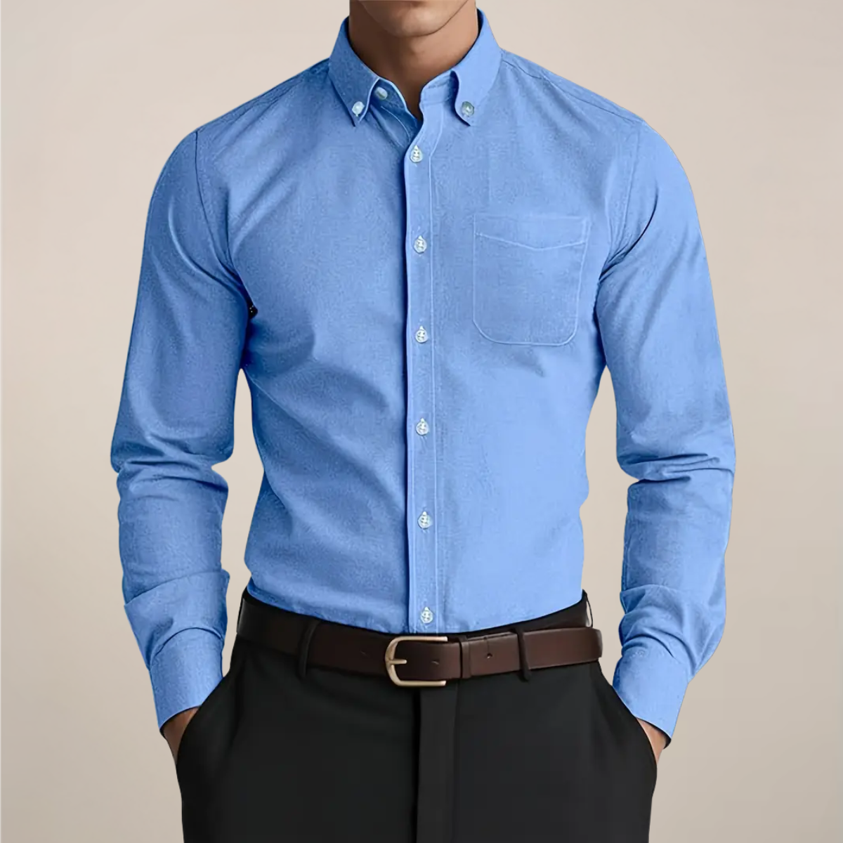 Herren Klassisches Langarm Hemd Button-Down Bluse Weiß
