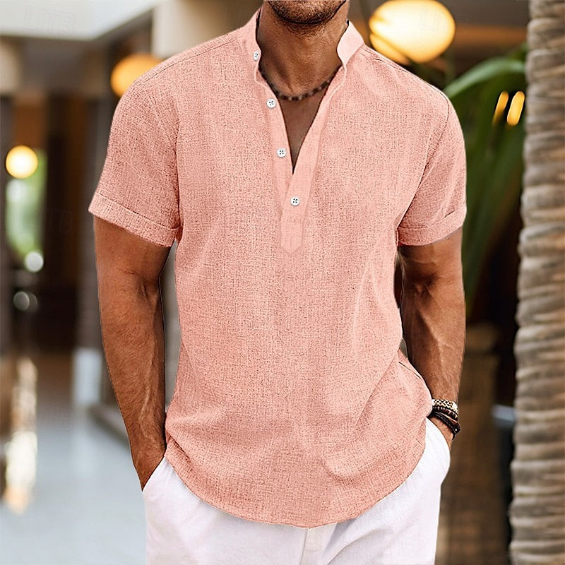 Herren Kurzarm Henleyshirt Baumwolle Weiß - Eveloria