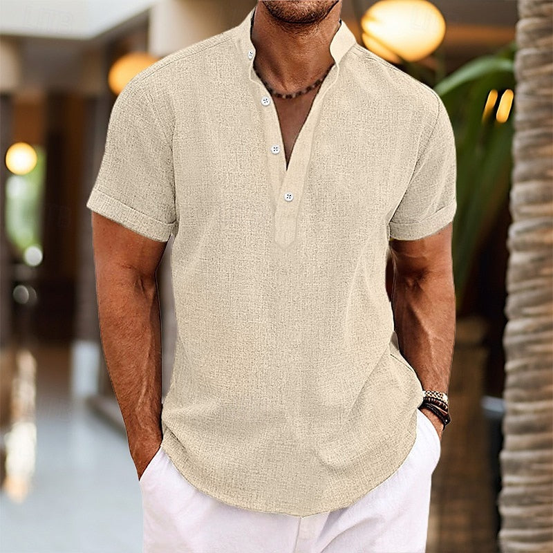 Herren Kurzarm Henleyshirt Baumwolle Weiß