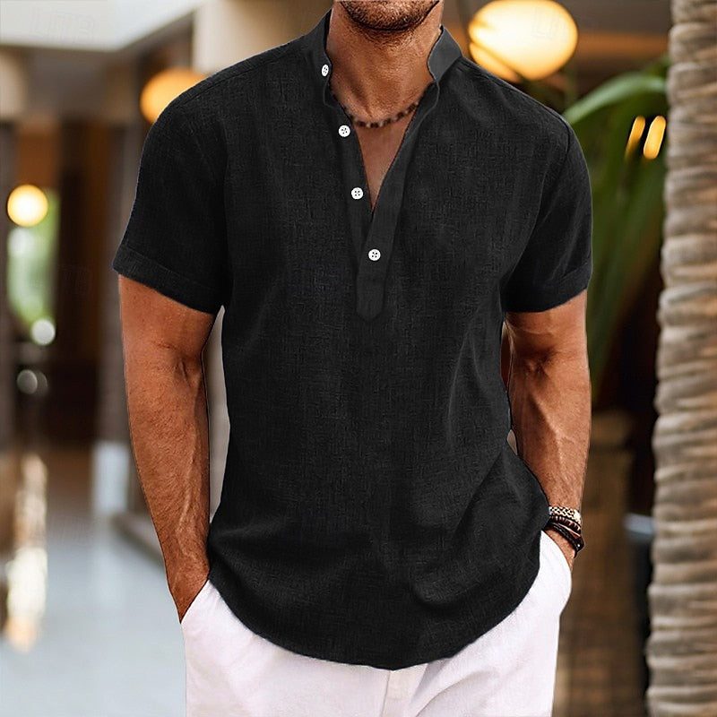 Herren Kurzarm Henleyshirt Baumwolle Weiß