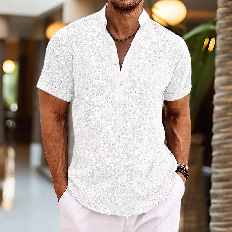 Herren Kurzarm Henleyshirt Baumwolle Weiß