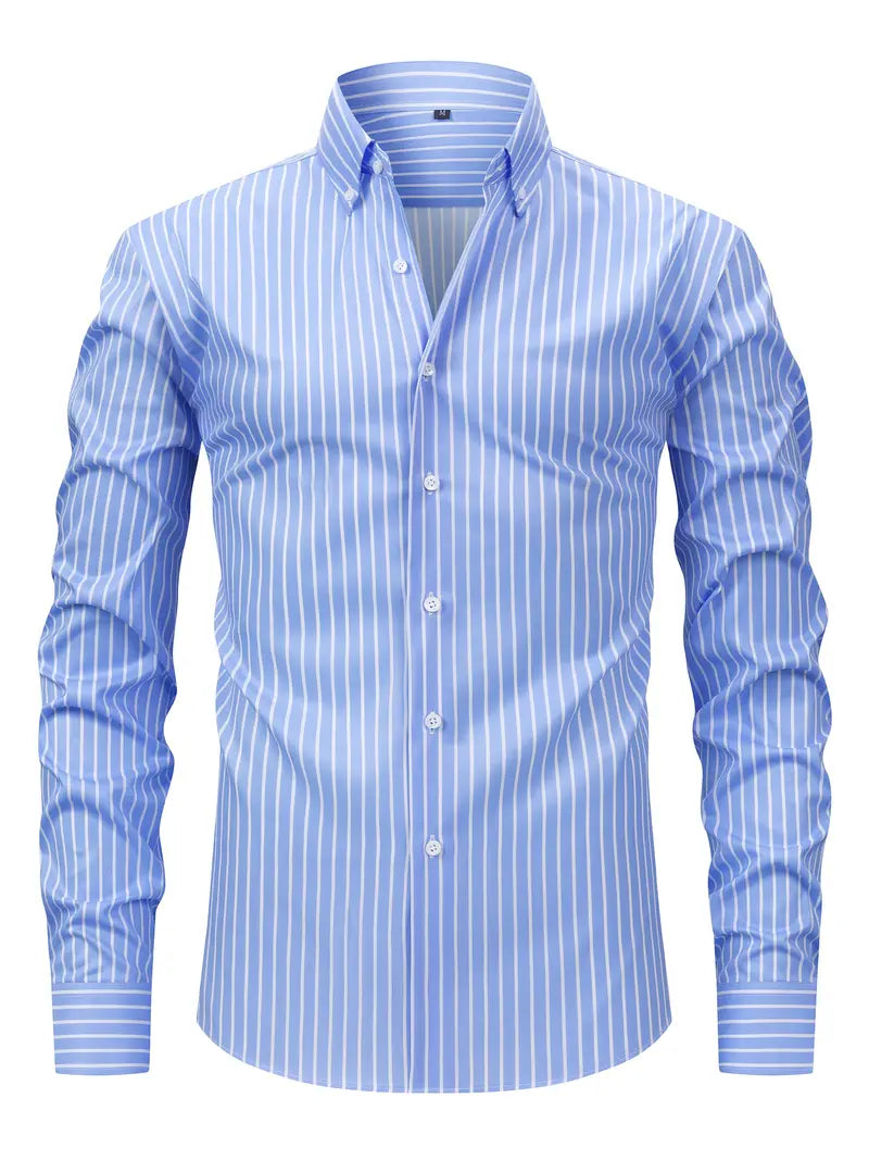 Herren Slim Fit Knopfhemd Streifen Baumwolle Weiß - Eveloria
