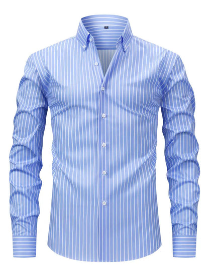 Herren Slim Fit Knopfhemd Streifen Baumwolle Weiß - Eveloria