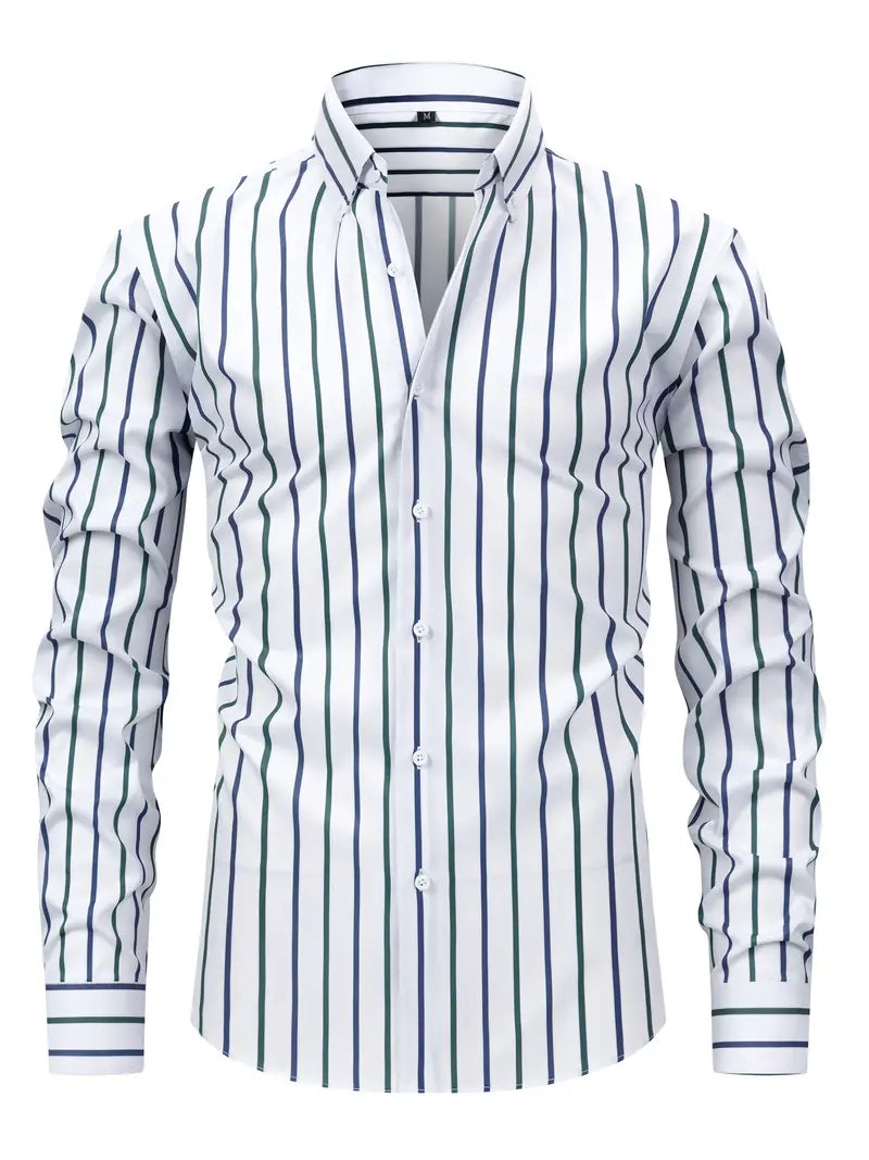 Herren Slim Fit Knopfhemd Streifen Baumwolle Weiß