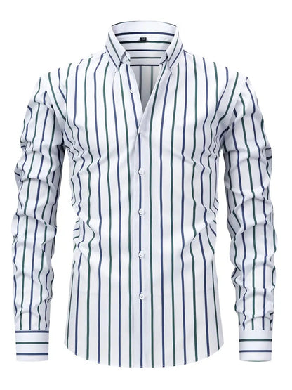 Herren Slim Fit Knopfhemd Streifen Baumwolle Weiß