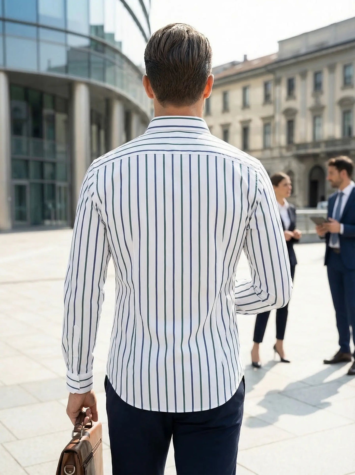 Herren Slim Fit Knopfhemd Streifen Baumwolle Weiß