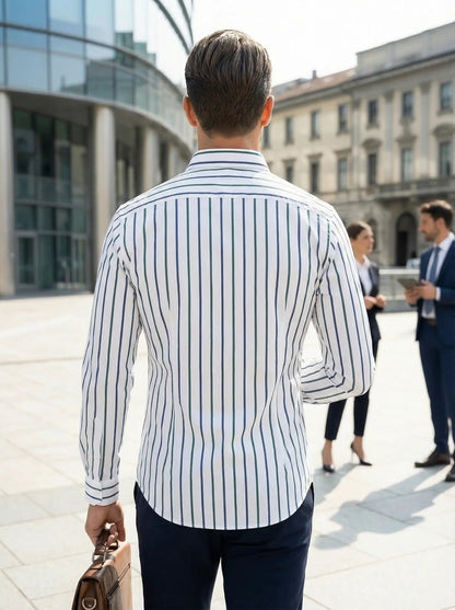 Herren Slim Fit Knopfhemd Streifen Baumwolle Weiß