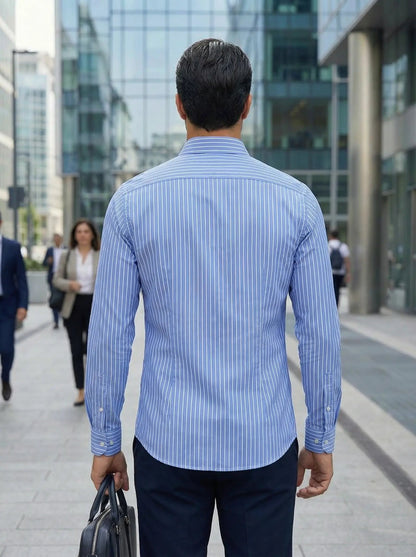Herren Slim Fit Knopfhemd Streifen Baumwolle Weiß