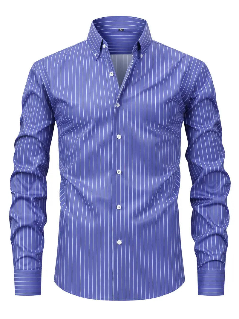 Herren Slim Fit Knopfhemd Streifen Baumwolle Weiß