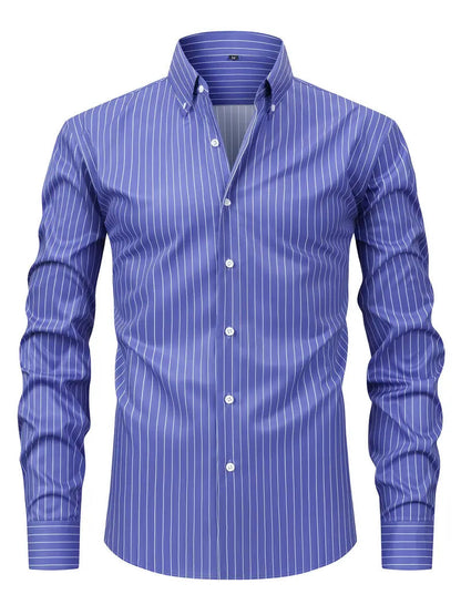 Herren Slim Fit Knopfhemd Streifen Baumwolle Weiß