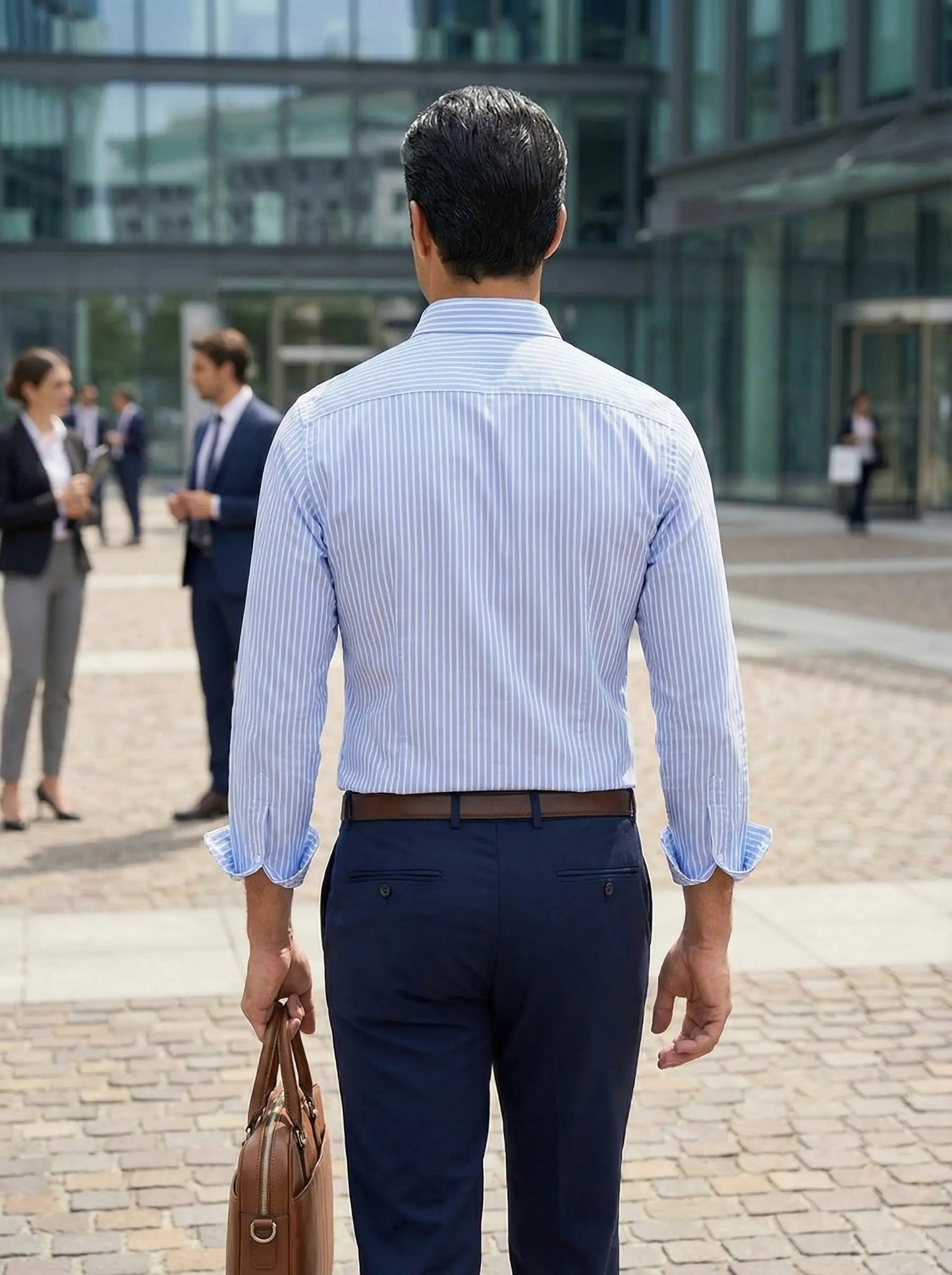 Herren Slim Fit Knopfhemd Streifen Baumwolle Weiß