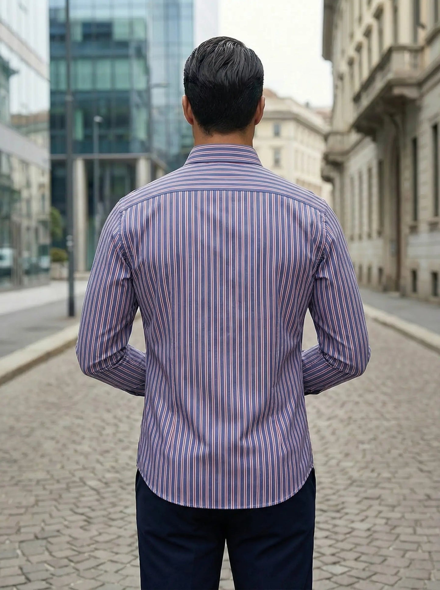 Herren Slim Fit Knopfhemd Streifen Baumwolle Weiß