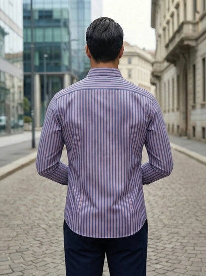 Herren Slim Fit Knopfhemd Streifen Baumwolle Weiß