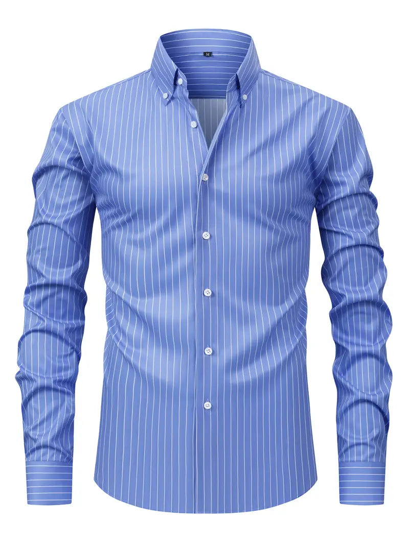 Herren Slim Fit Knopfhemd Streifen Baumwolle Weiß
