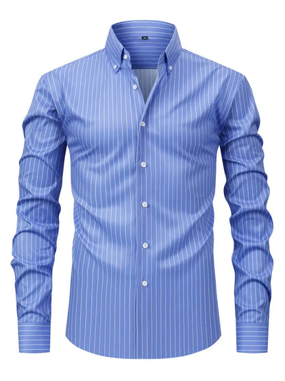 Herren Slim Fit Knopfhemd Streifen Baumwolle Weiß