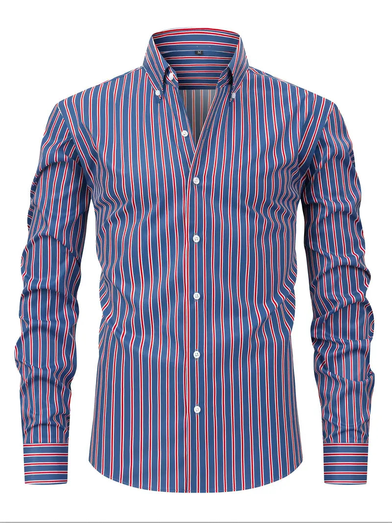 Herren Slim Fit Knopfhemd Streifen Baumwolle Weiß