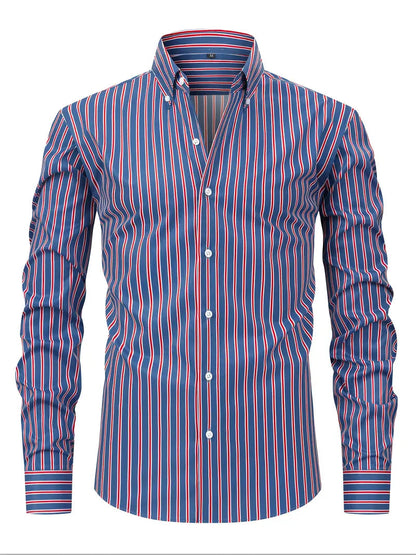 Herren Slim Fit Knopfhemd Streifen Baumwolle Weiß