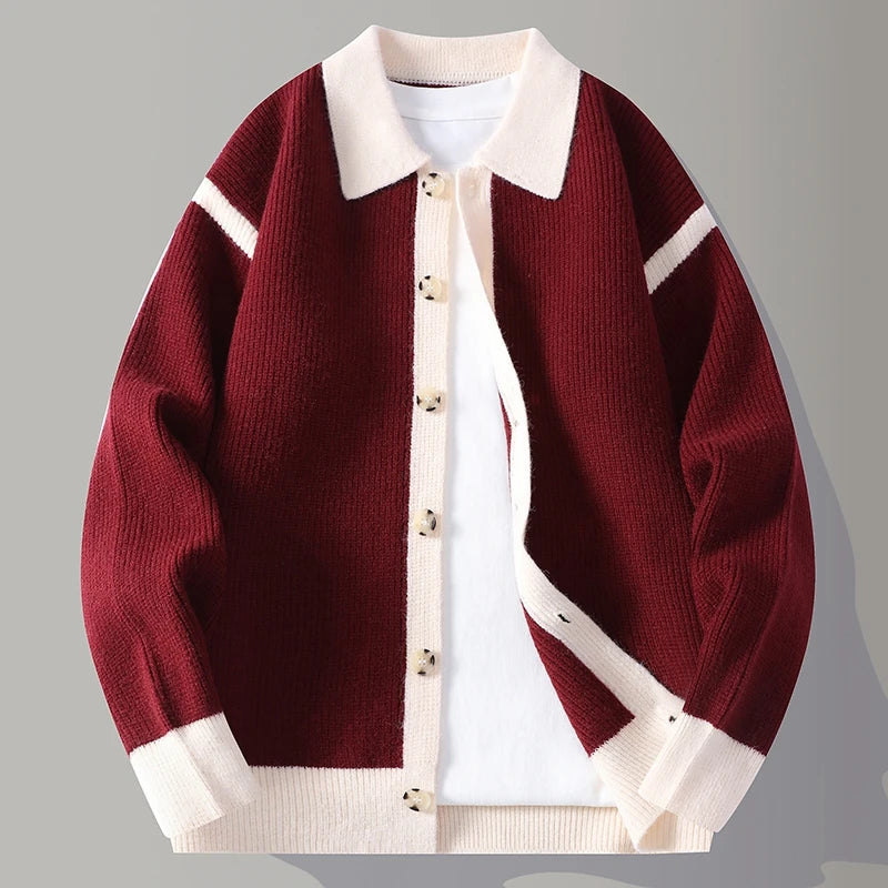 Herren Pulloverjacke Kontrastbesatz Knopfleiste