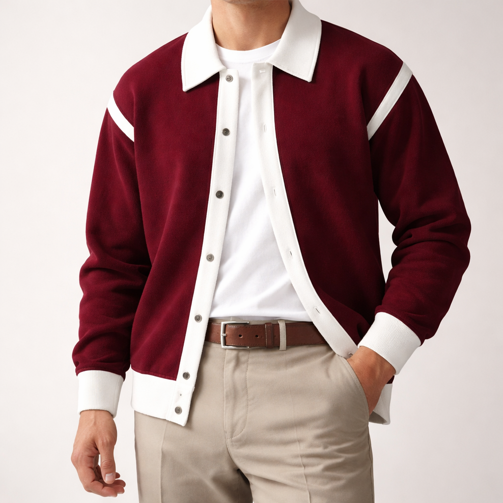 Herren Pulloverjacke Kontrastbesatz Knopfleiste