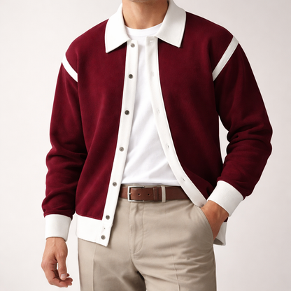 Herren Pulloverjacke Kontrastbesatz Knopfleiste