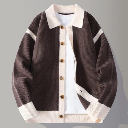 Herren Pulloverjacke Kontrastbesatz Knopfleiste