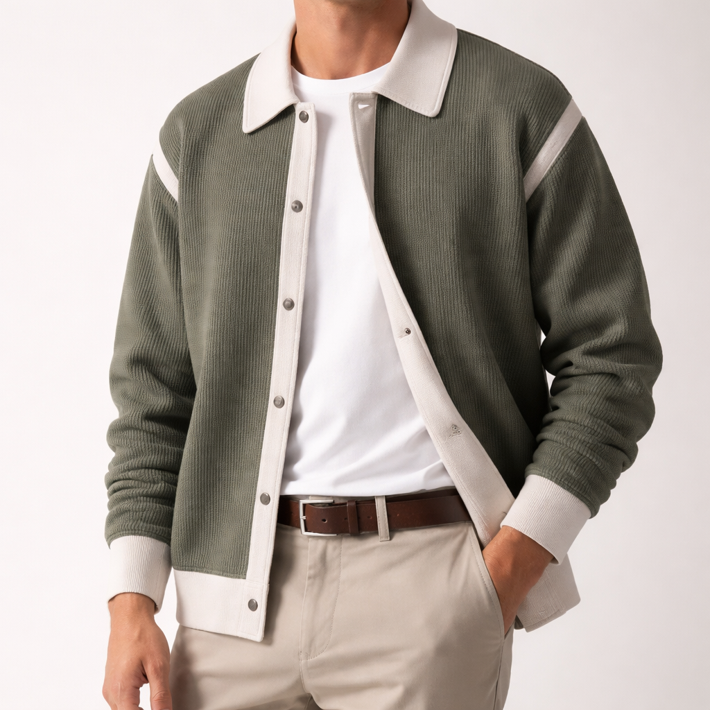 Herren Pulloverjacke Kontrastbesatz Knopfleiste - Eveloria