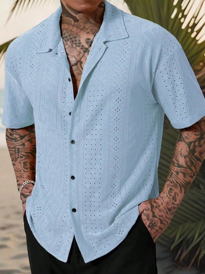 Herren Kurzarm Knopfhemd Musterdesign Weiß - Eveloria