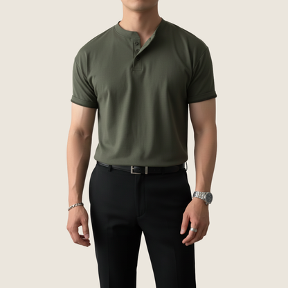 Herren Kurzarmshirt Henley Minimal Knopf Weiss - Eveloria
