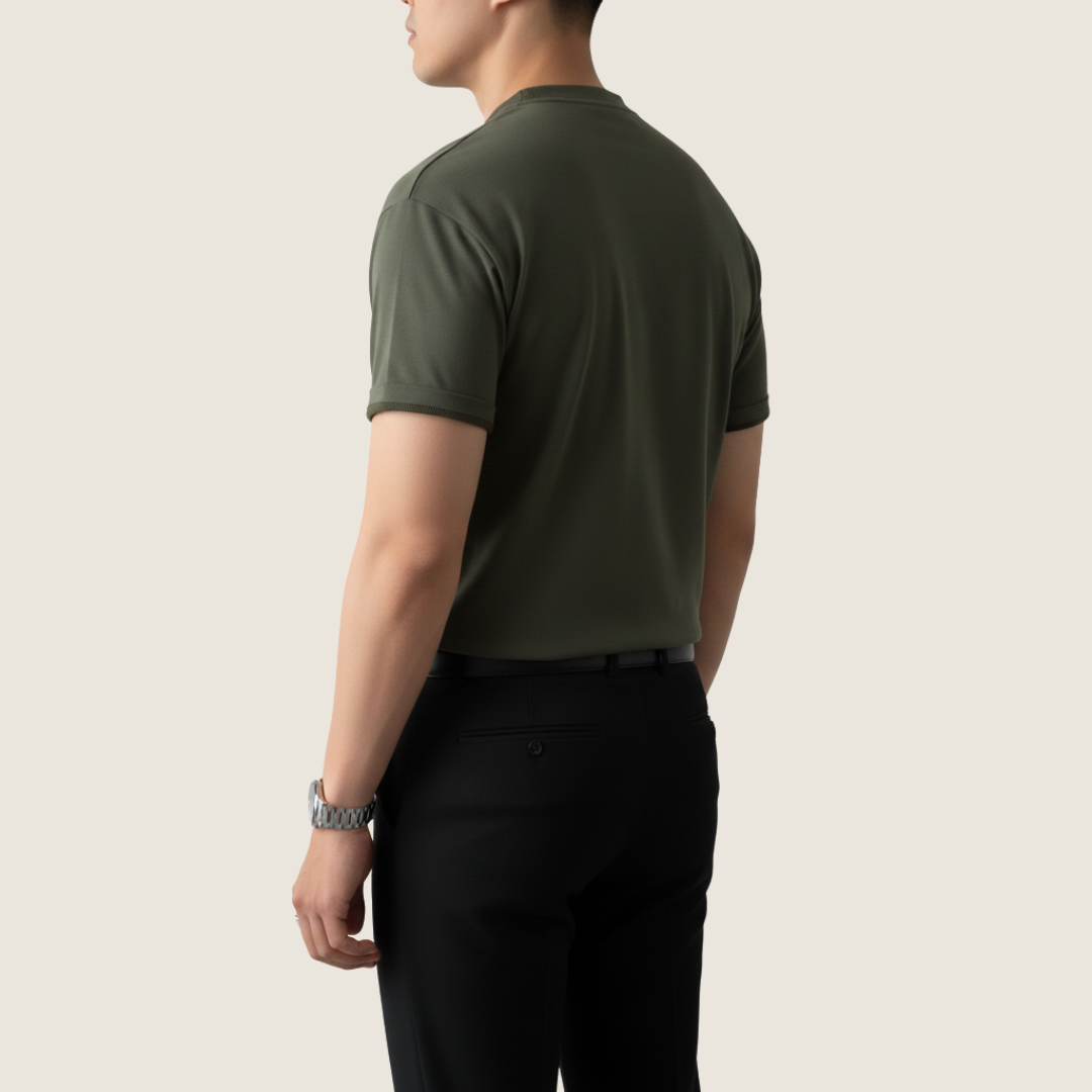 Herren Kurzarmshirt Henley Minimal Knopf Weiss