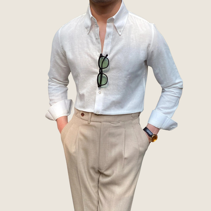 Herren Langarm Freizeitshirt Button-Down Baumwolle Weiß - Eveloria